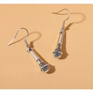 Metal Replica Fun Microphone Earrings Musician Music Loving Gift Novelty Jewelry